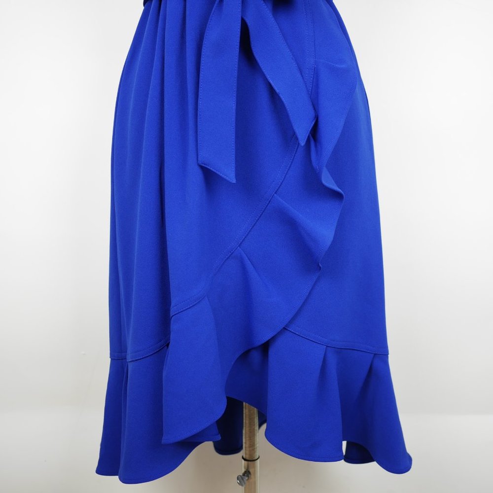 CALVIN KLEIN Women's 4 Cobalt blue sleeveless stretch dress ruffled hem knee lth - Picture 3 of 10